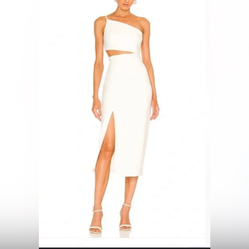 Cinq a Sept ivory one shoulder cut out dress